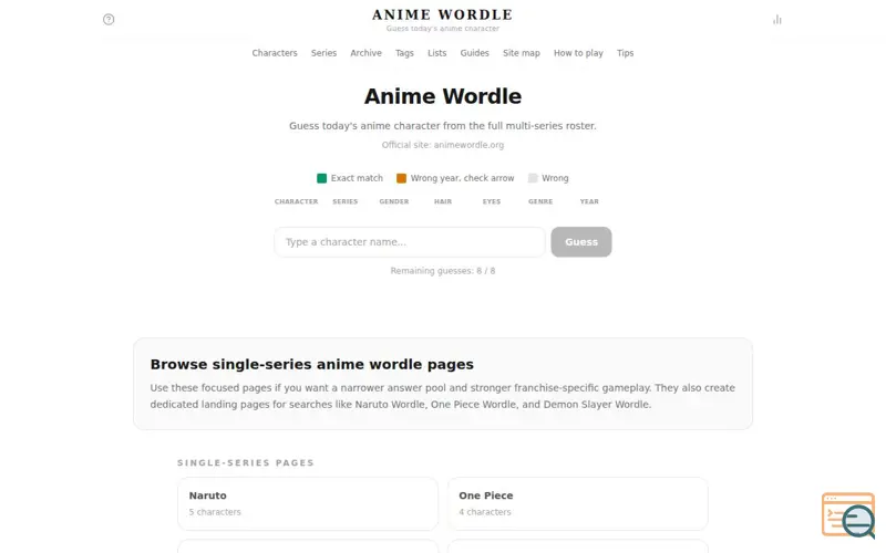 Screenshot of Anime Wordle