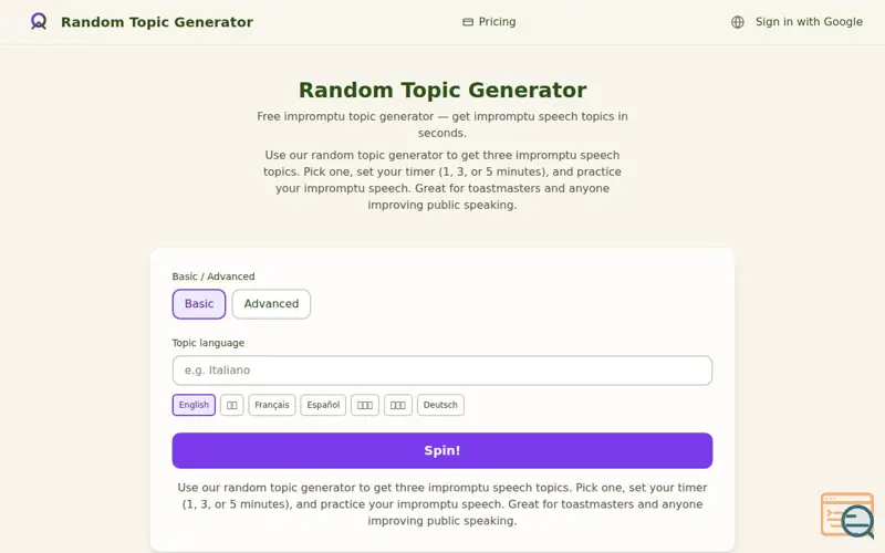 Screenshot of Random Topic Generator