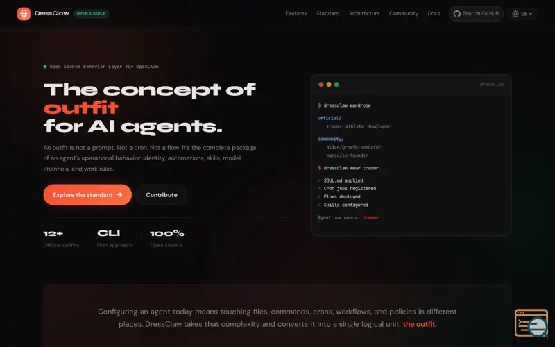 Screenshot of DressClaw—The Outfit Standard 4 OpenClaw