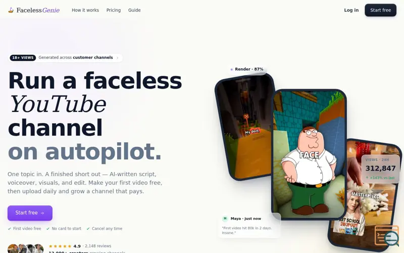 Screenshot of FacelessGenie