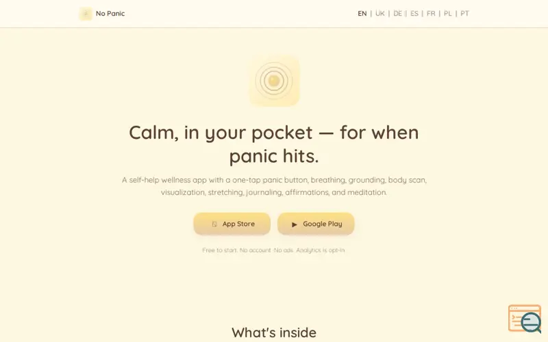 Screenshot of No Panic — Calm, in your pocket
