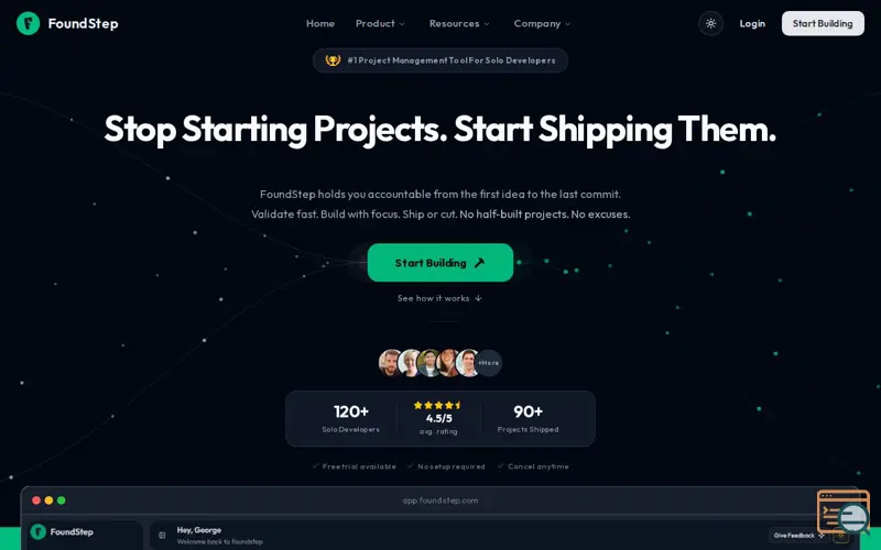 Screenshot of Foundstep, a launch using DiceBear