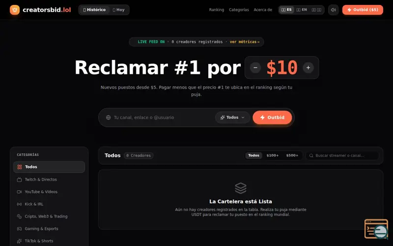 Screenshot of CreatorsBid