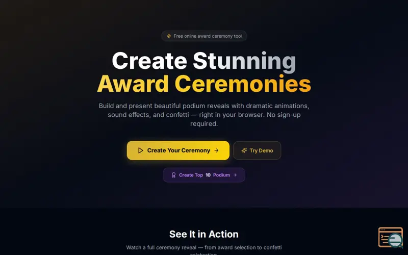 Screenshot of Podium Reveal Studio — Free Online Award Ceremony Maker