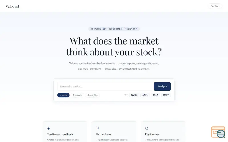Screenshot of Valovest — Investment Research Synthesis