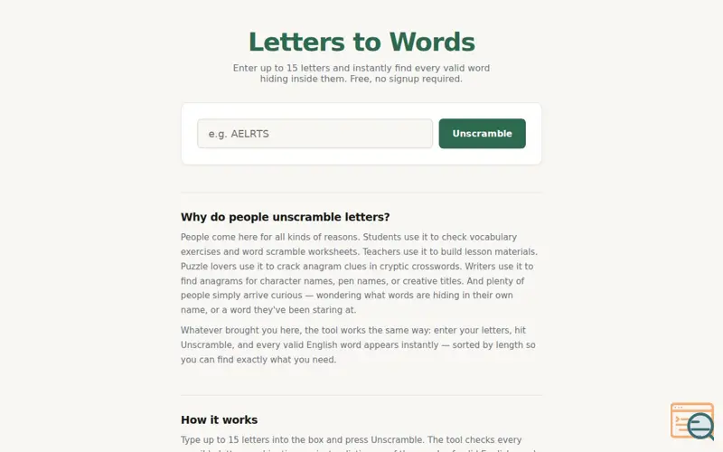Screenshot of Letters to Words