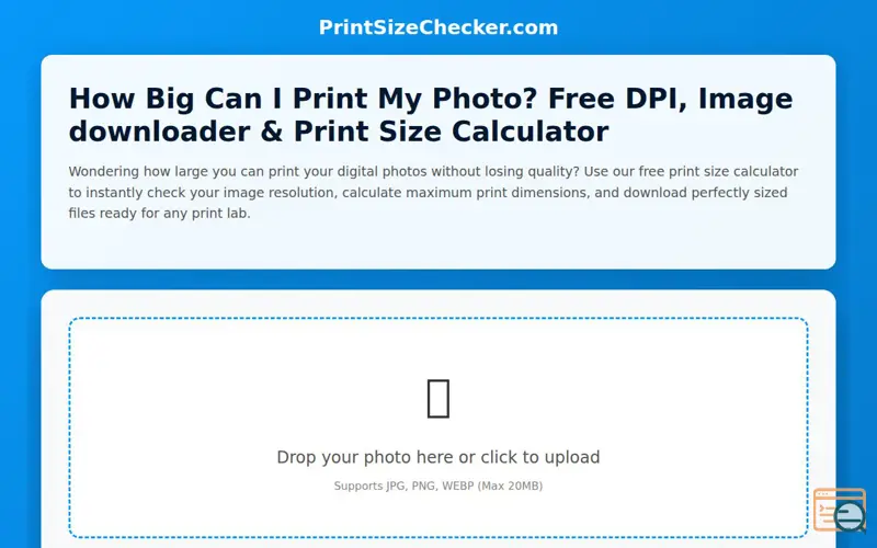 Screenshot of Print Size Checker