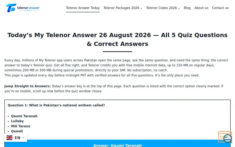 Screenshot of today telenor answer