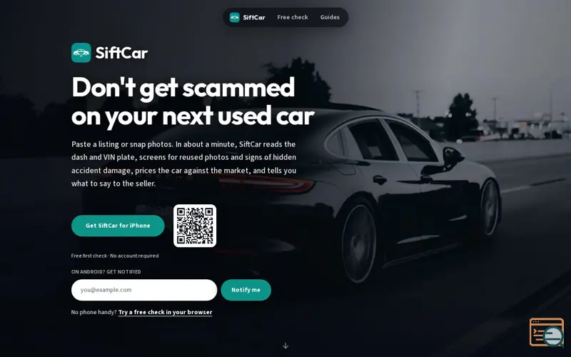 Screenshot of SiftCar