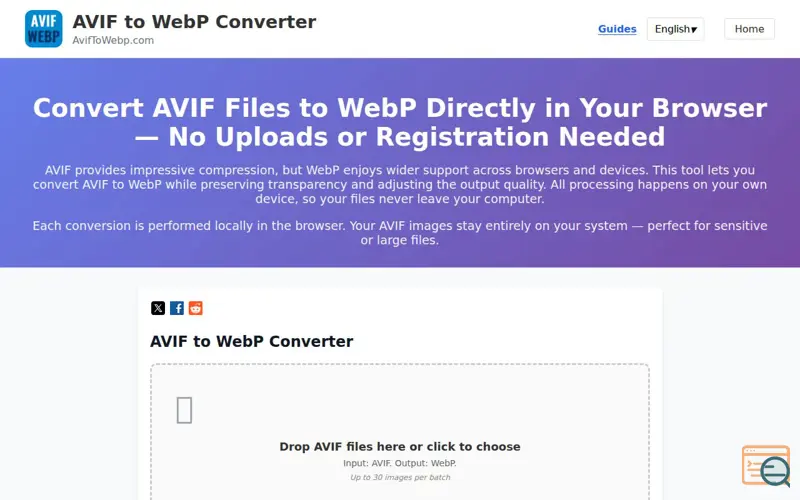 Screenshot of AVIF to WebP Converter - aviftowebp.com