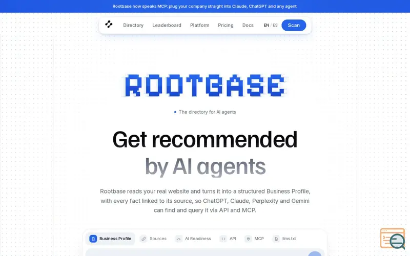 Screenshot of Rootbase: The directory for AI agents