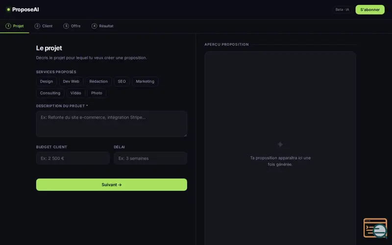 Screenshot of ProposeAI