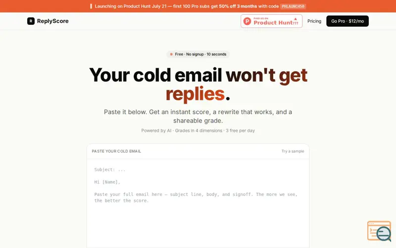 Screenshot of ReplyScore