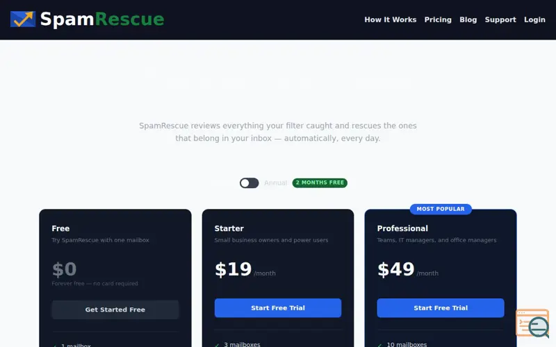 Screenshot of SpamRescue