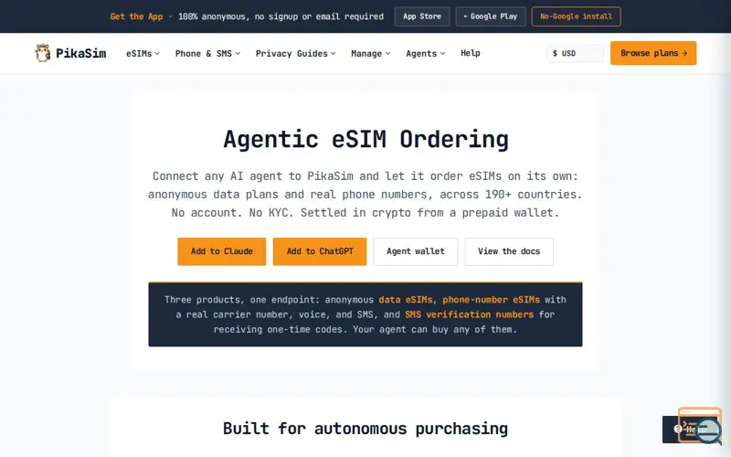 Screenshot of Agentic eSIM Ordering