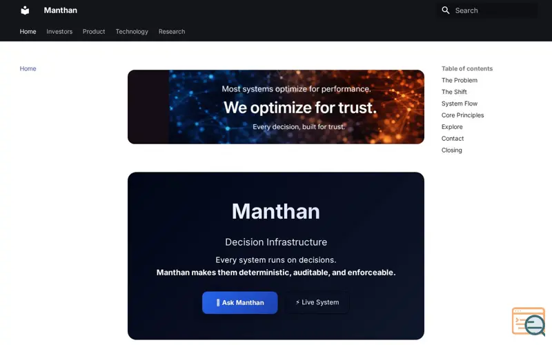Screenshot of Manthan, a launch using MkDocs