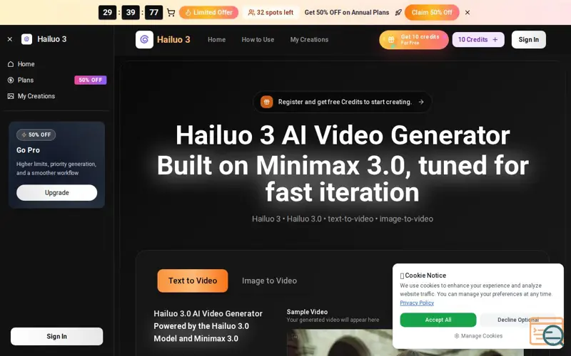 Screenshot of hailuo 3.0