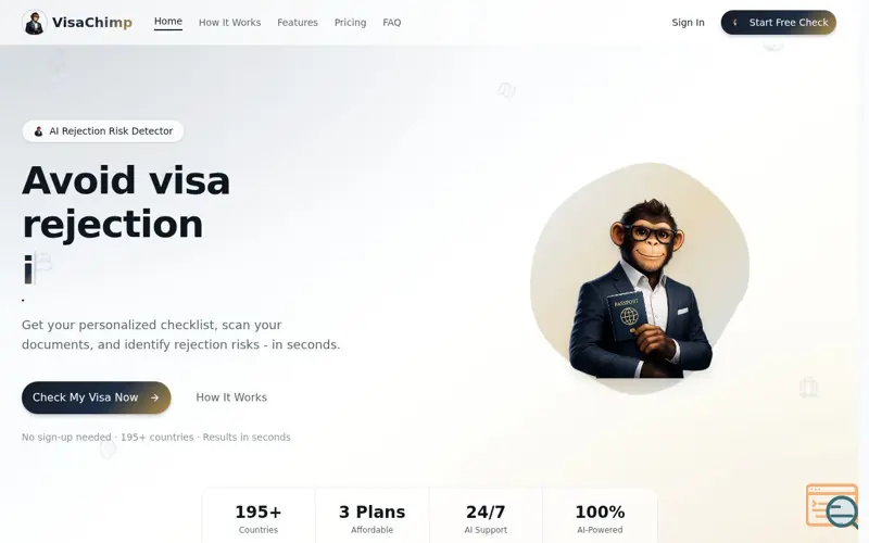 Screenshot of VisaChimp, a launch using TLD NS