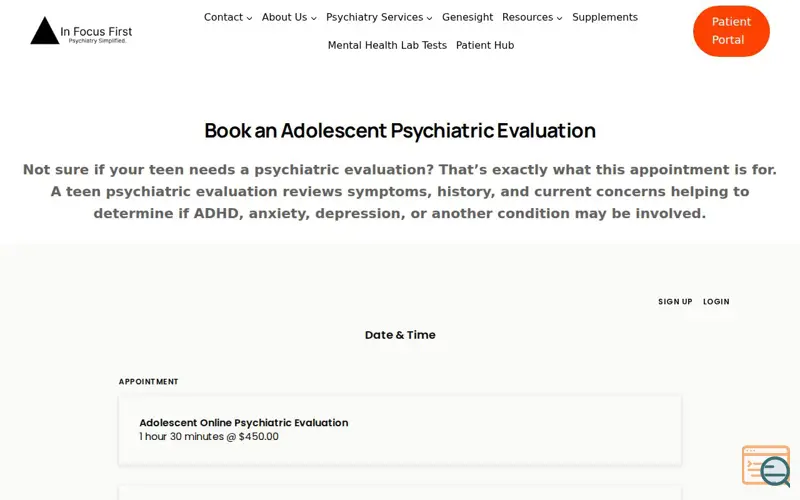 Screenshot of IN Focus First, Psychiatry Simplified.