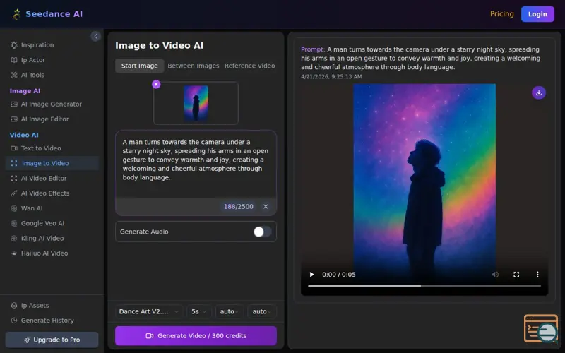 Screenshot of image to video ai