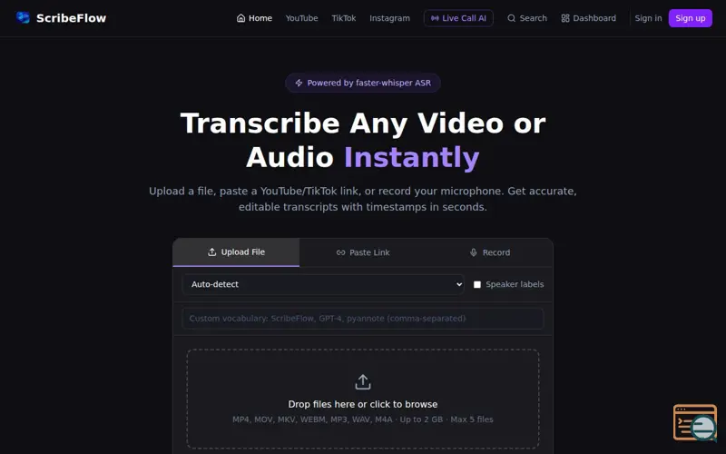 Screenshot of ScribeFlow