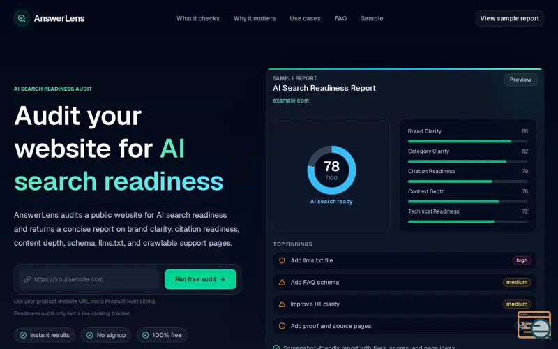 Screenshot of AnswerLens