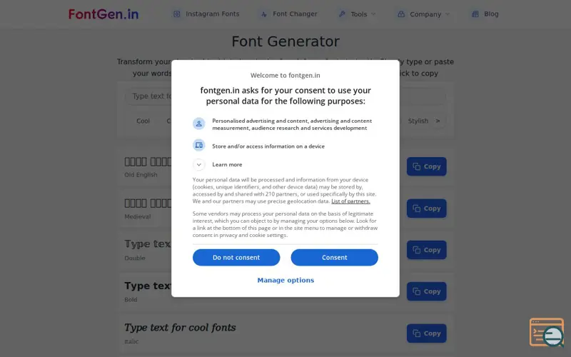 Screenshot of FontGen.in