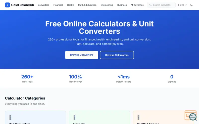 Screenshot of CalcFusionHub