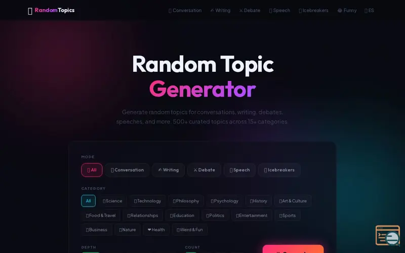 Screenshot of Random Topics