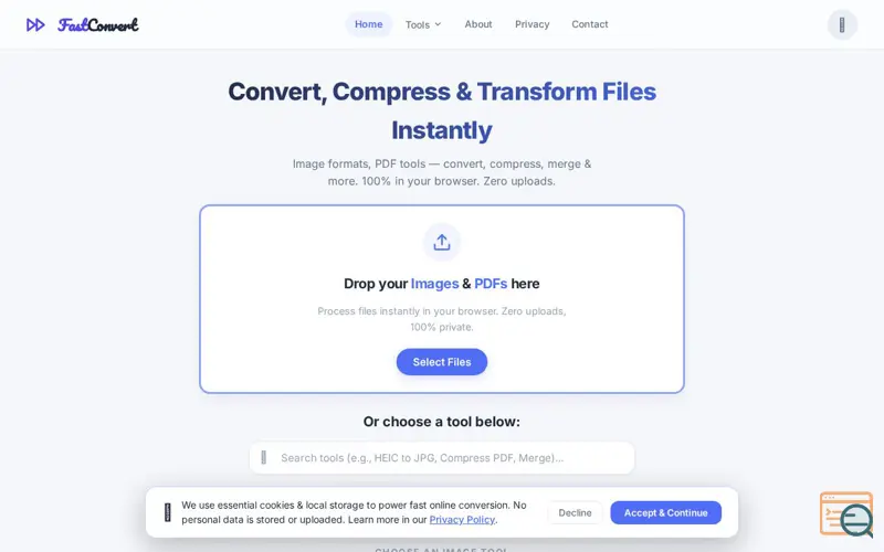Screenshot of FastConvert — Free Image & PDF Tools Online | Convert, Compress, Merge
