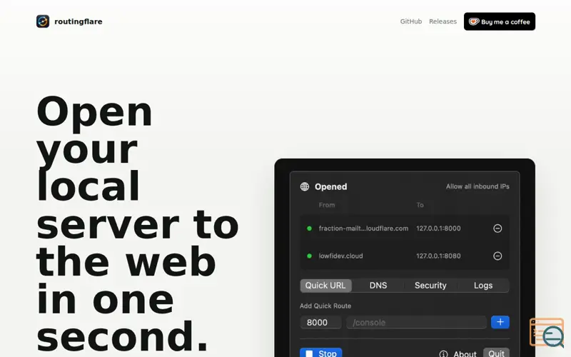 Screenshot of routingflare