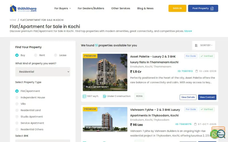 Screenshot of Explore Apartments for Sale in Kochi