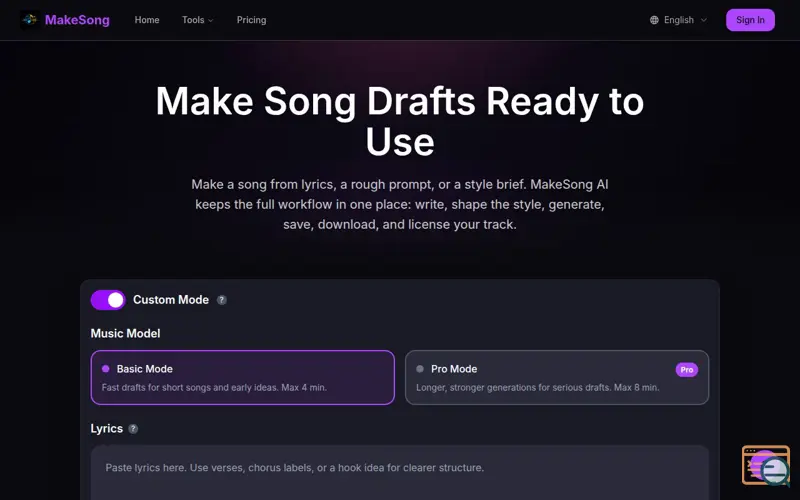 Screenshot of Make Song AI