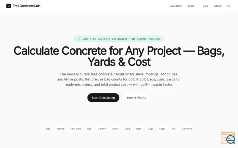 Screenshot of FreeConcreteCalc