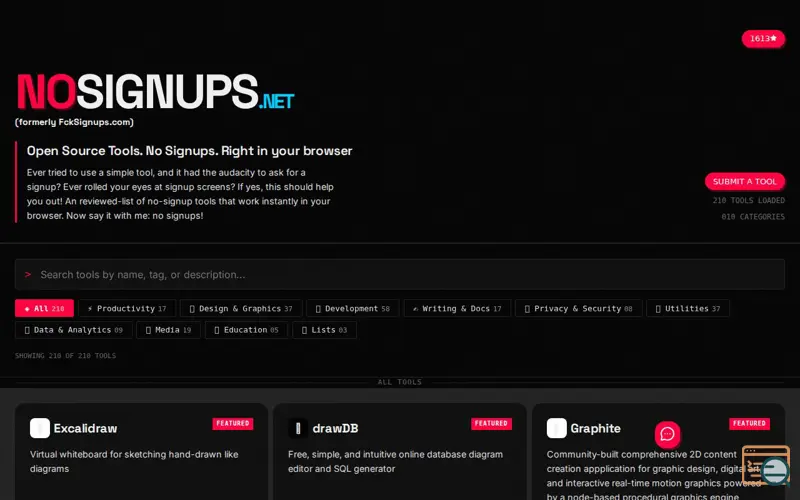 Screenshot of NoSignups.Net