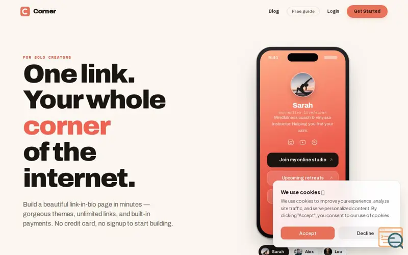 Screenshot of CornerLink