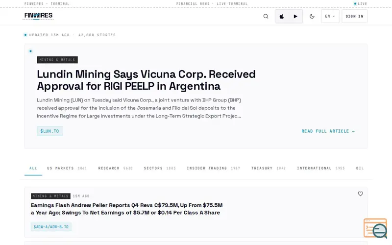 Screenshot of FINWIRES