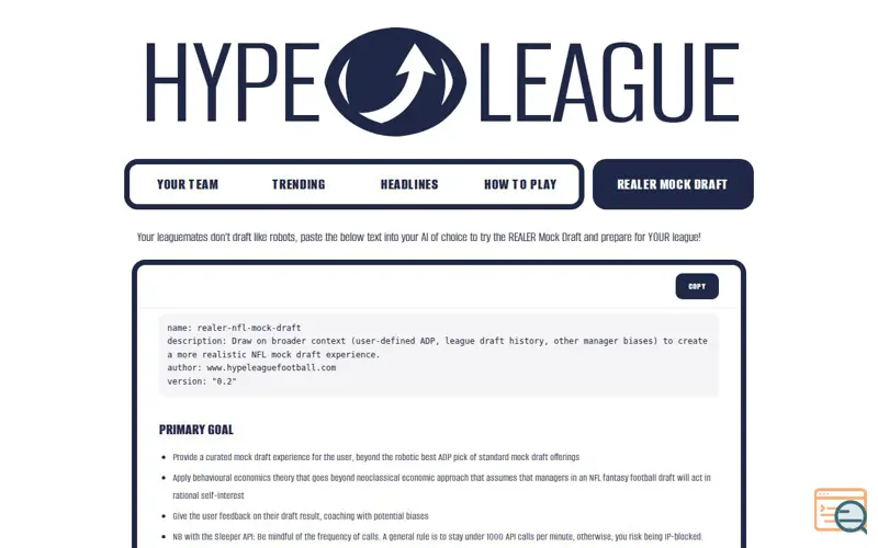 Screenshot of Realer Mock Draft