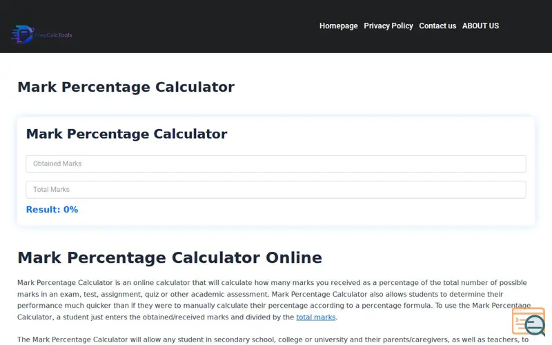 Screenshot of Marks Percentage Calculator