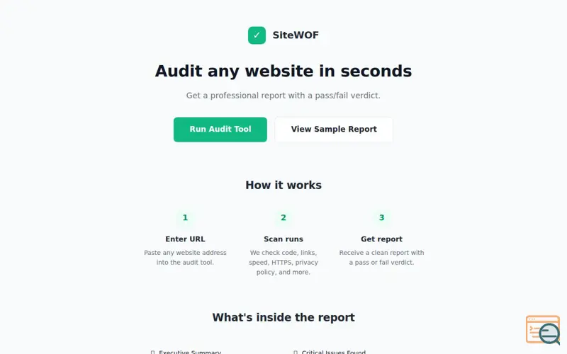 Screenshot of SiteWOF, a launch using 1st Domains DNS