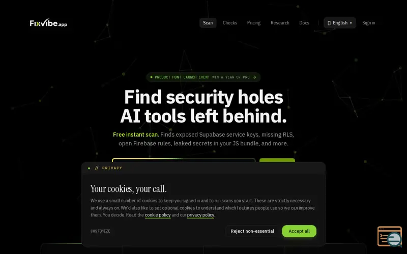 Screenshot of FixVibe.app, a launch using Base44