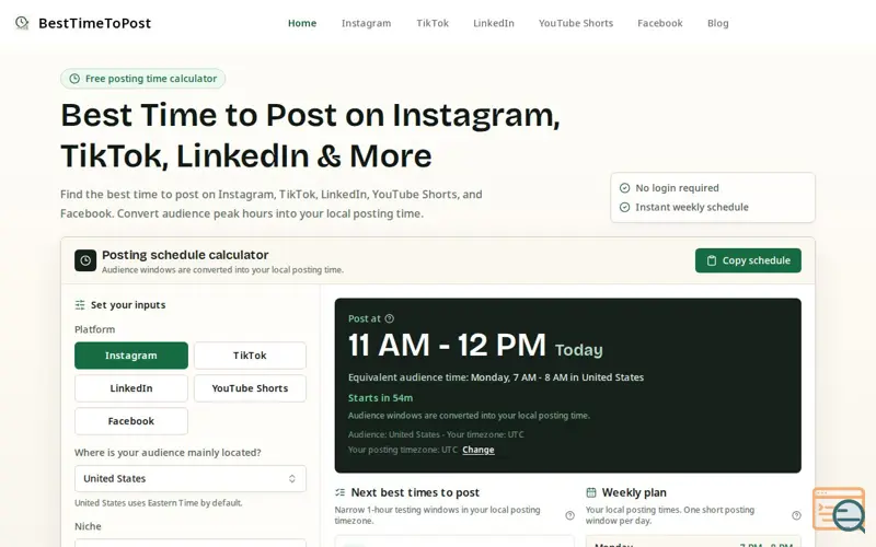 Screenshot of best time to post
