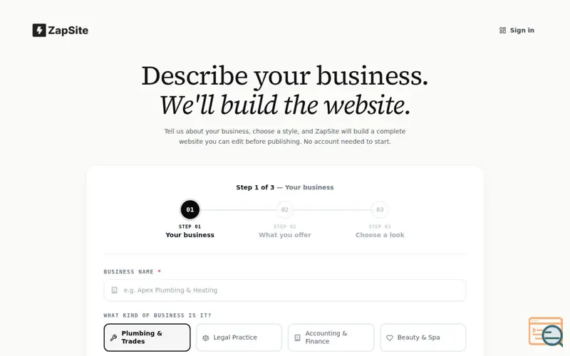 Screenshot of ZapSite
