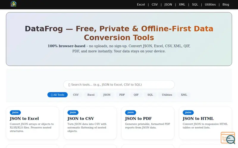 Screenshot of DataFrog — Online Data Conversion Tools