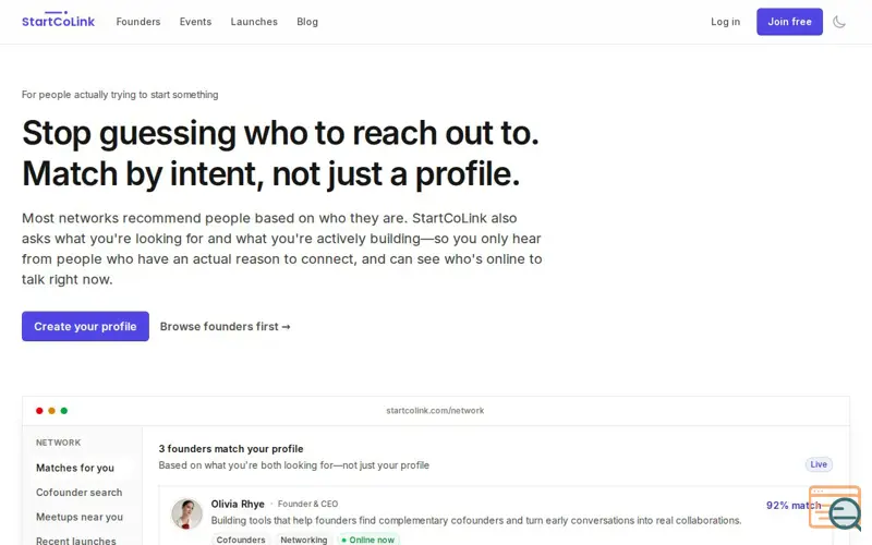 Screenshot of StartCoLink