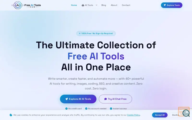 Screenshot of Free AI Tools Hub