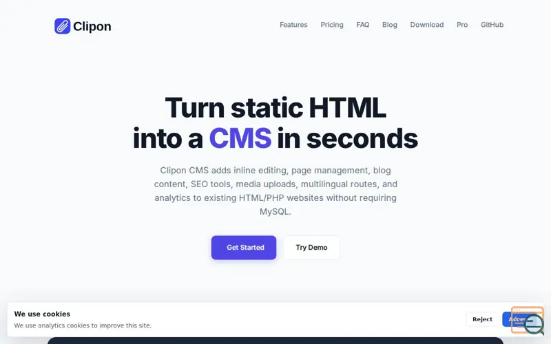 Screenshot of Clipon CMS