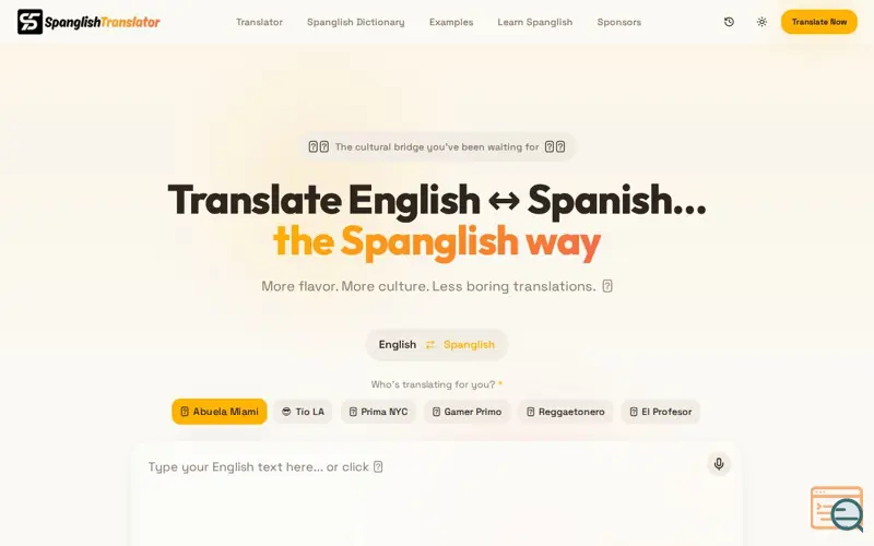 Screenshot of Spanglishtranslator, a launch using TinyAdz
