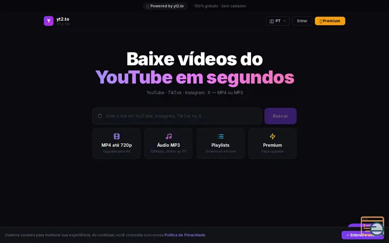 Screenshot of yt2.to