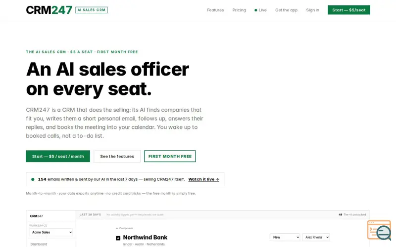 Screenshot of CRM247 — the AI-native CRM that does your typing